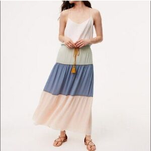 LOFT Poolside Colorblock Maxi Skirt Blue Cream Green Size M